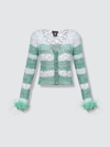 ANDREEVA ANDREEVA MINT HANDMADE KNIT SWEATER WITH DETACHABLE FEATHER DETAILS ON THE CUFFS AND PEARL BUTTONS