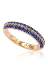 Suzy Levian Rose-tone 3-row Pave Cz Eternity Band Ring In Blue