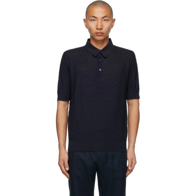 Dolce & Gabbana Men's Geometric Jacquard Knit Polo Shirt In Blue