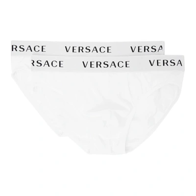 Versace Two-pack White Logo Band Briefs In A94z Whtwht