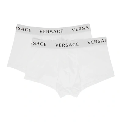 Versace Bi-pack Boxer In Essential Bi-stretch Cotton In Z White White