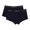 VERSACE TWO-PACK NAVY LOGO BAND BOXER BRIEFS