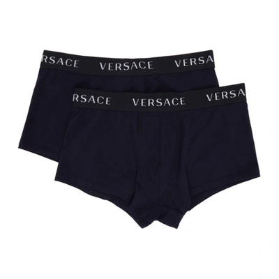 Versace Pack Of Three Logo-waistband Boxer Shorts In A98f Dkblue