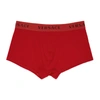 Versace Men's Long Logo-band Boxer Trunks In Red