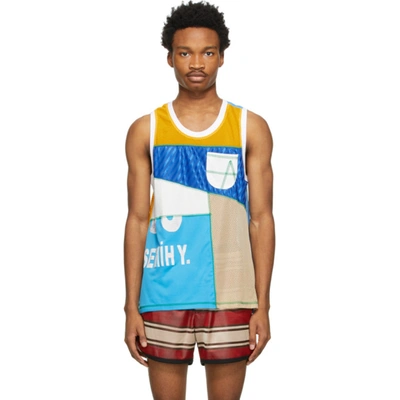 Ahluwalia Patchwork Upcycled-jersey Tank Top In Blue, Yellow, White