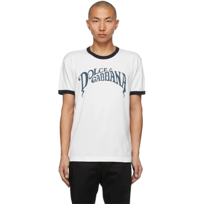 Dolce & Gabbana White & Navy Logo Print T-shirt In Ha2bm