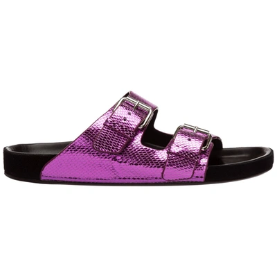 Isabel Marant Lennyo Snake-effect Leather Sandals In Purple