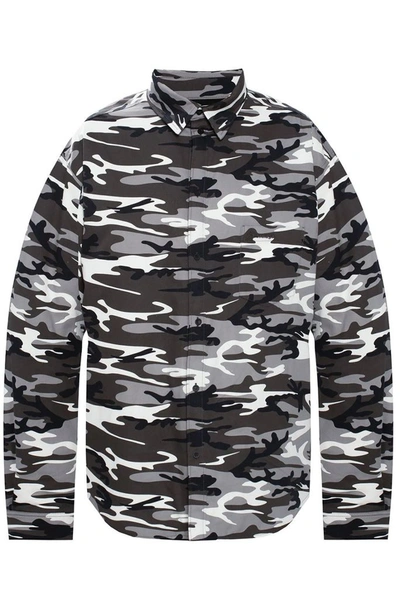 Balenciaga Camouflage Shirt In Gray In Grey