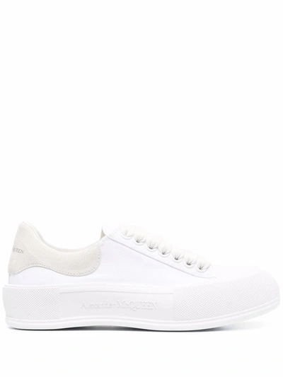 Alexander Mcqueen Suede-trimmed Canvas Exaggerated-sole Sneakers In White