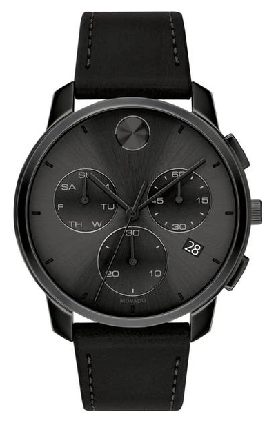 Movado Bold Chronograph Leather Strap Watch, 42mm In Black