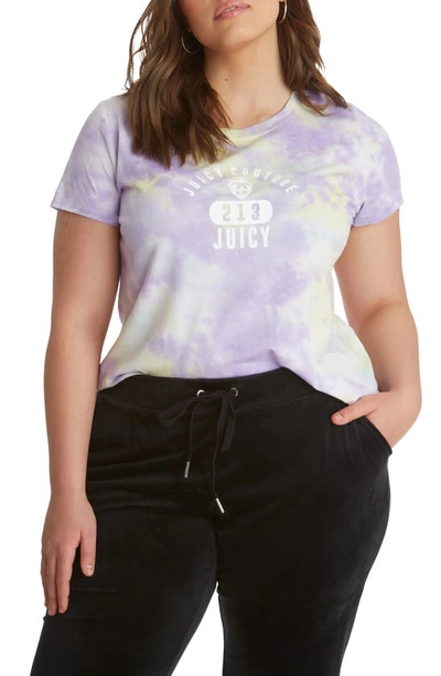 Juicy Couture Plus Size Tie Dye Crew Neck Tee Top In Candy Green Combo