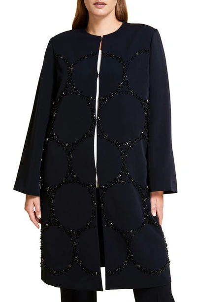 Marina Rinaldi Plus Size Trottola Stretch Cady Overcoat W/ Beaded Dots In Multi
