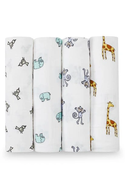 Aden + Anais Set Of 4 Classic Swaddling Cloths In Jungle Jam