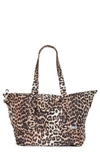 Ganni Large Nylon Tote In Leopard 943