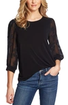 Cece Lace Sleeve Stretch Crepe Blouse In Rich Black