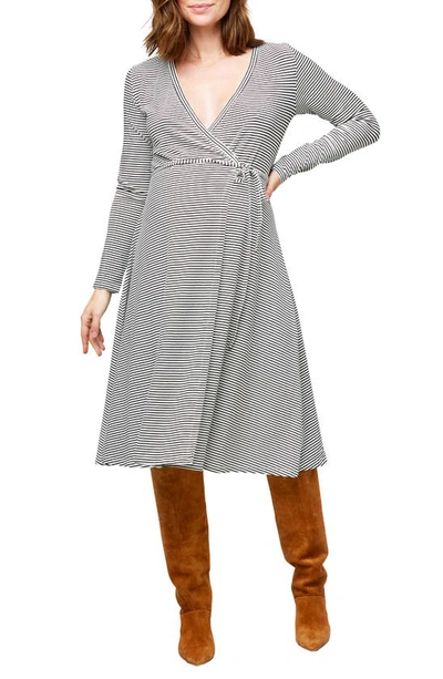 Nom Maternity Tessa Nursing Wrap Dress In Black And White Stripe
