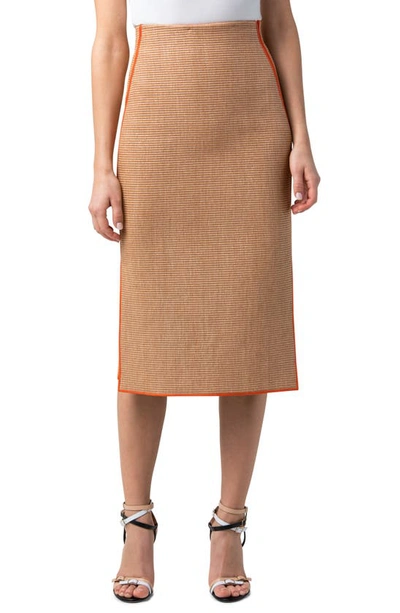 Akris Raffia Leather-piped Pencil Skirt In Cardboard