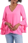 Vince Camuto Flutter Split Sleeve Georgette Top In Bright Hibiacus