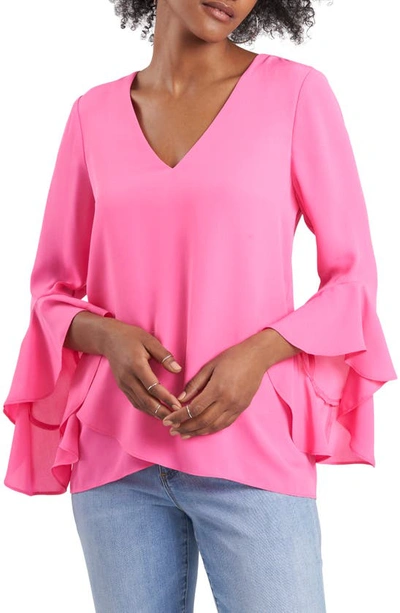 Vince Camuto Flutter Split Sleeve Georgette Top In Bright Hibiacus