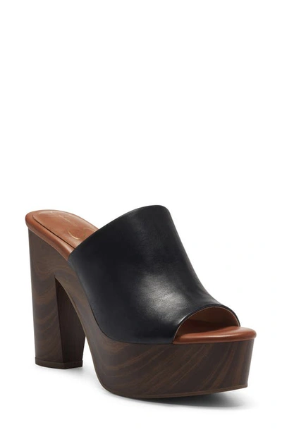 Jessica Simpson Women's Shelbie Block Heel Platform Mules Women's Shoes In Black Leather