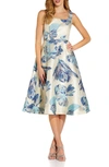 ADRIANNA PAPELL METALLIC FLORAL JACQUARD SLEEVELESS FIT & FLARE COCKTAIL MIDI DRESS,AP1E208803