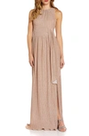 ADRIANNA PAPELL METALLIC MICROPLEATED SLEEVELESS GOWN,AP1E208877