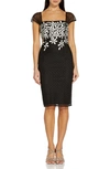 Adrianna Papell Metallic Floral Embroidered Cocktail Sheath Dress In Black