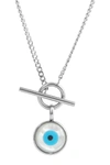 SAVVY CIE RHODIUM PLATED MOTHER-OF-PEARL EVIL EYE TOGGLE NECKLACE,840089699579
