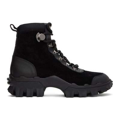 Moncler Helis Logo-print Leather-trimmed Suede Ankle Boots In Black