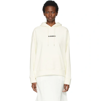 Jil Sander Logo Print Drawstring Hoodie In White