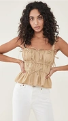 Ulla Johnson Lulu Tie-detailed Gathered Cotton-poplin Top In Khaki
