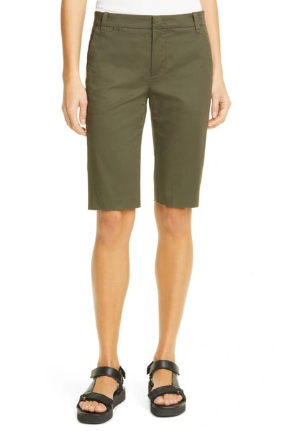 Vince Mid-rise Cotton Bermuda Shorts In Green