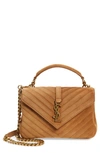 Saint Laurent Brown College Medium Suede Cross Body Bag In Cinnamon