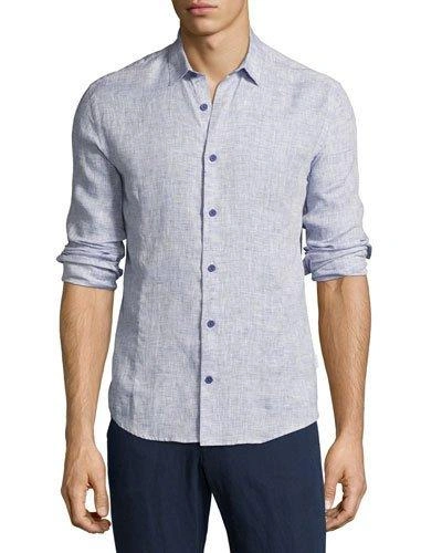 Orlebar Brown Morton Tailored Long-sleeve Shirt, Navy In Blue