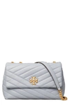 Tory Burch Kira Chevron Quilted Small Convertible Leather Crossbody Bag In Cloud Blue / Rolled Brass