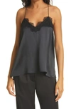 Cami Nyc The Racer Lace Trim Silk Camisole In Black