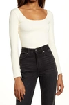 Allsaints Jamie Long Sleeve Ribbed Bodysuit In Linnet White