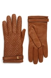 BURBERRY TB MONOGRAM QUILTED CASHMERE LINED LEATHER GLOVES,8024984