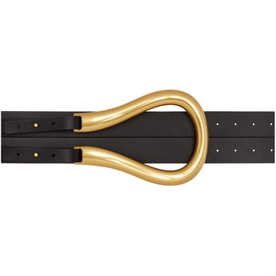 Bottega Veneta Black & Gold Large Horseshoe Buckle Belt In 8648 Black