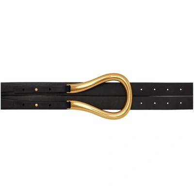 Bottega Veneta Double Strap Leather Belt With Horseshoe Buckle In Black
