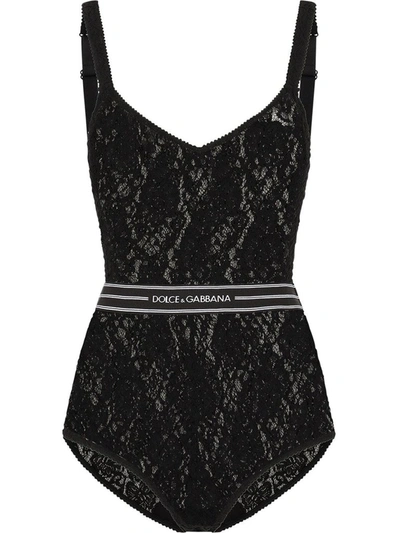 Dolce & Gabbana Lace Lingerie Bodysuit With Branded Elastic In Black