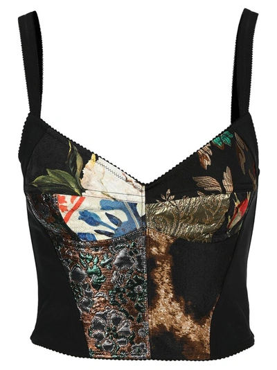 Dolce & Gabbana Patchwork Cropped Bustier Top In Black