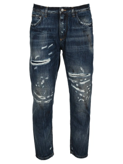 Dolce & Gabbana Ripped Detailing Cropped Jeans In Light Blue
