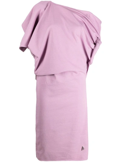 Attico Asymmetric Cotton Jersey Mini Dress In Light Purple