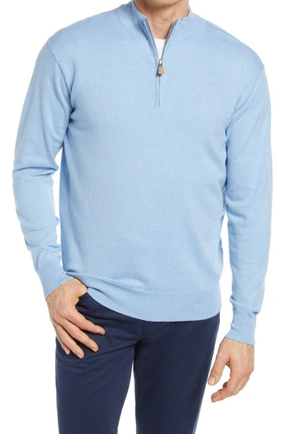 Peter Millar Crown Quarter Zip Pullover Sweater In Cottage Blue