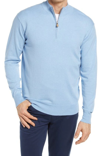 Peter Millar Crown Quarter Zip Pullover Sweater In Tropical Blue