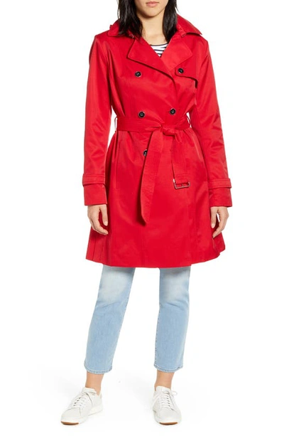 Cole Haan Signature Hooded Trench Coat In Red