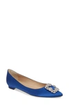 Manolo Blahnik Hangisi Flat In Cobalt Satin/ Clear