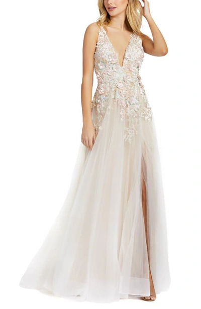 Mac Duggal Beaded Floral Applique Gown In Pastel