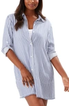 Tommy Bahama Chambray Stripe Long Sleeve Cover-up Boyfriend Shirt In Chambray